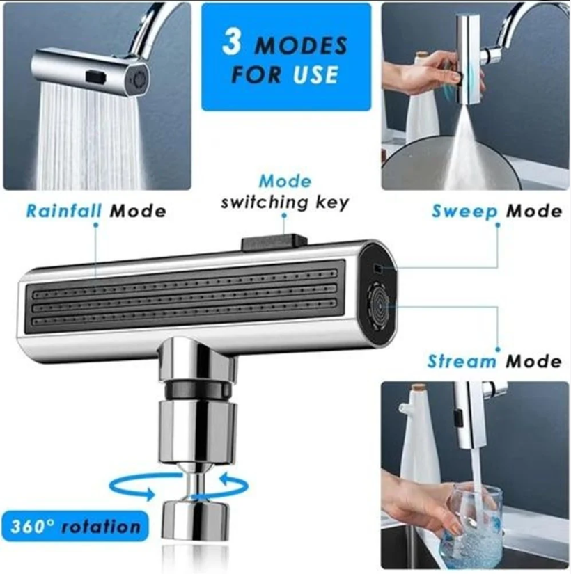 3-Mode Kitchen Faucet Sprayer – 360° Rotating Water Saving Tap Attachment