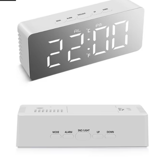 Digital LED Mirror Alarm Clock with Temperature Display & Snooze Function
