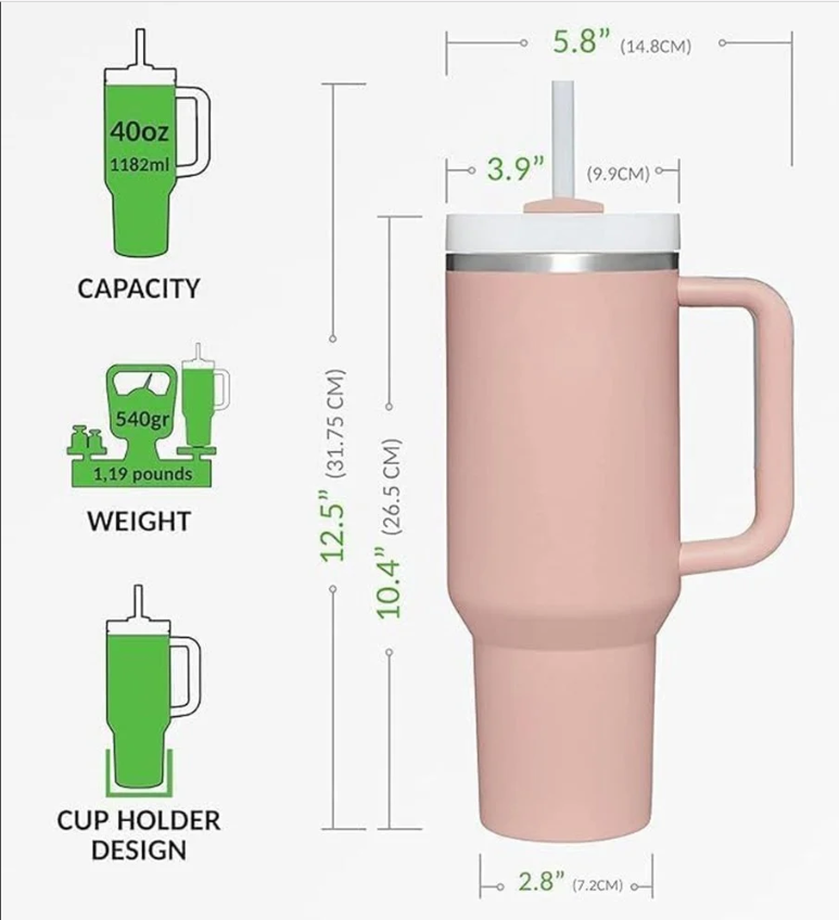 1200ML Insulated Tumbler with Straw – Large Capacity Travel Mug