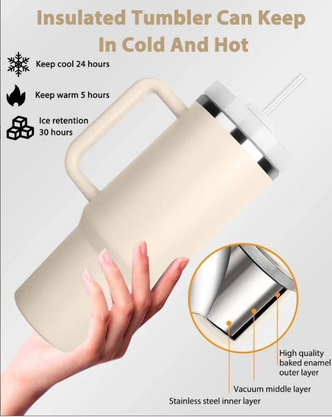 1200ML Insulated Tumbler with Straw – Large Capacity Travel Mug