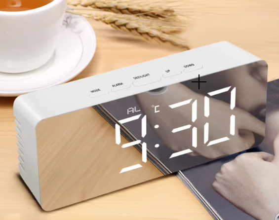 Digital LED Mirror Alarm Clock with Temperature Display & Snooze Function