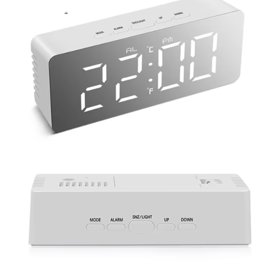 Digital LED Mirror Alarm Clock with Temperature Display & Snooze Function