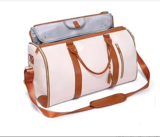 2-in-1 Convertible Leather Garment Travel Bag with Shoe Compartment | Premium Foldable Carry-On Duffle Bag for Men & Women
