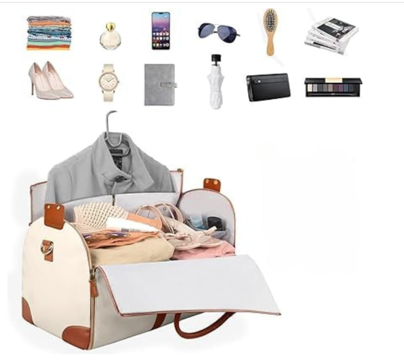 2-in-1 Convertible Leather Garment Travel Bag with Shoe Compartment | Premium Foldable Carry-On Duffle Bag for Men & Women