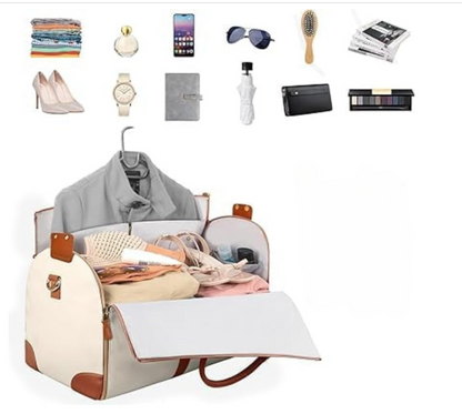 2-in-1 Convertible Leather Garment Travel Bag with Shoe Compartment | Premium Foldable Carry-On Duffle Bag for Men & Women
