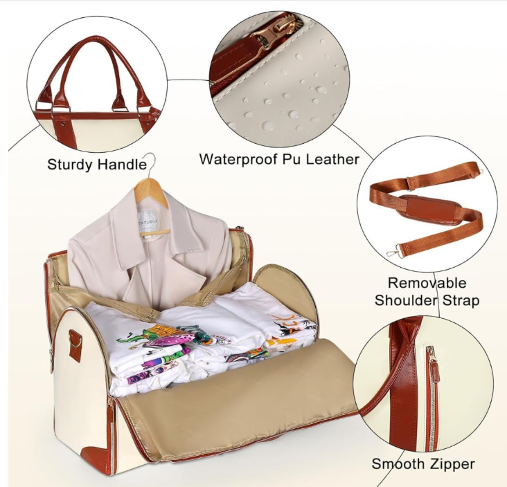 2-in-1 Convertible Leather Garment Travel Bag with Shoe Compartment | Premium Foldable Carry-On Duffle Bag for Men & Women