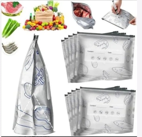 Reusable Aluminum Foil Food Storage Bags – Leakproof Zip Lock Freshkeeping Bags(Pack of 10)